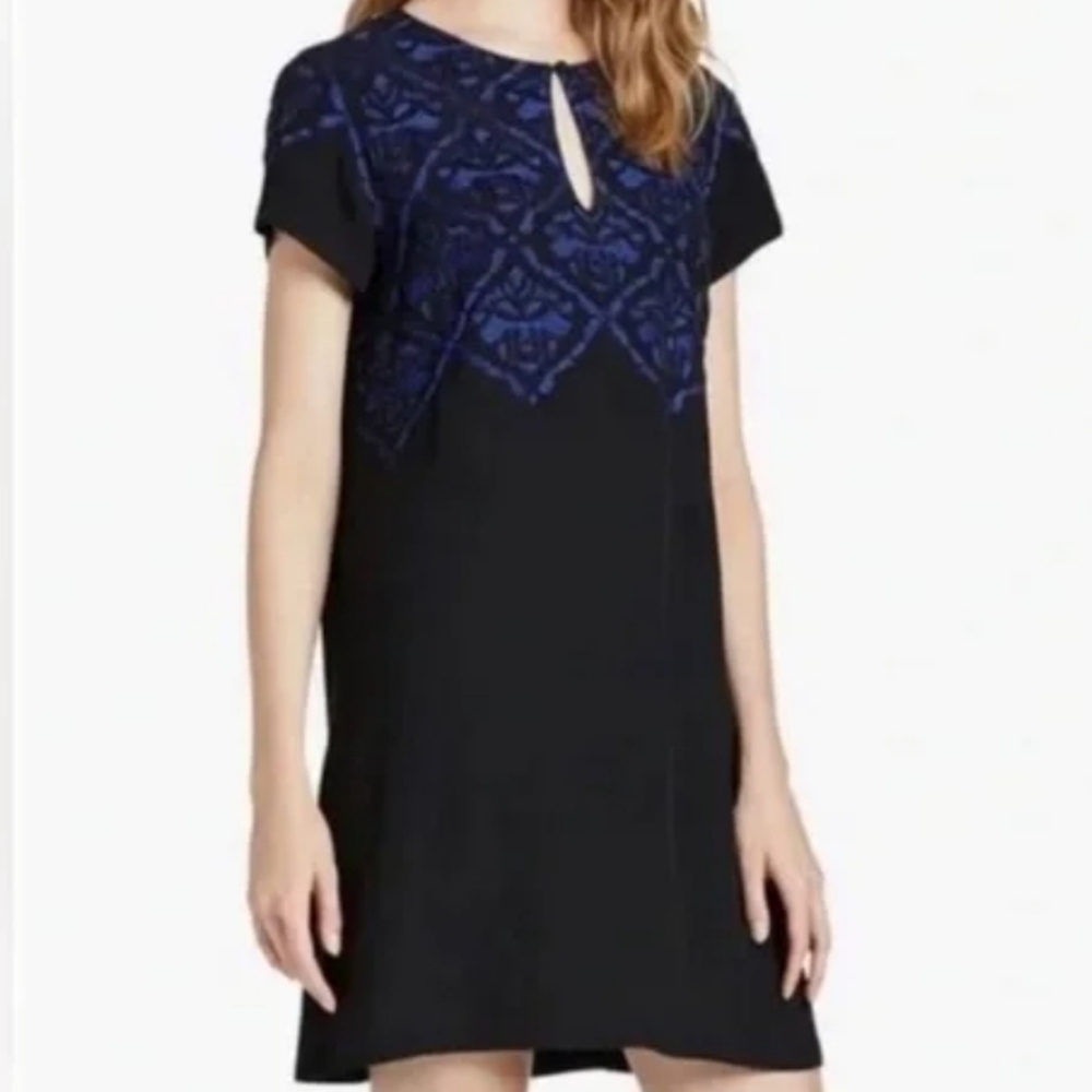 Lucky Brand Maribel Blue And Black Boho Hippie Artsy NWT Beaded Mini Dress Small